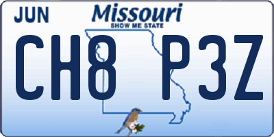 MO license plate CH8P3Z