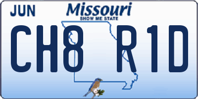 MO license plate CH8R1D