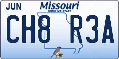 MO license plate CH8R3A