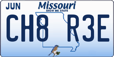 MO license plate CH8R3E