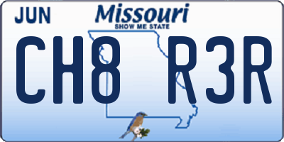 MO license plate CH8R3R