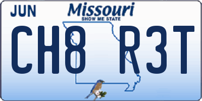 MO license plate CH8R3T