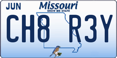 MO license plate CH8R3Y