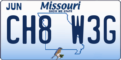 MO license plate CH8W3G