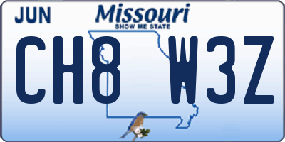 MO license plate CH8W3Z