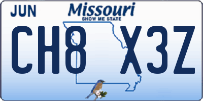 MO license plate CH8X3Z