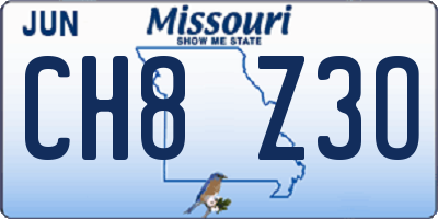 MO license plate CH8Z3O