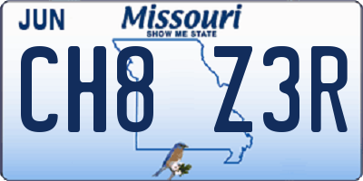 MO license plate CH8Z3R
