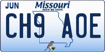 MO license plate CH9A0E
