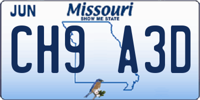MO license plate CH9A3D