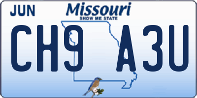 MO license plate CH9A3U