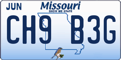 MO license plate CH9B3G