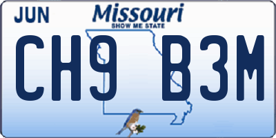 MO license plate CH9B3M