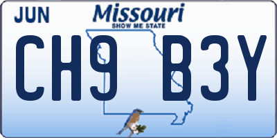 MO license plate CH9B3Y