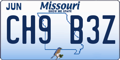MO license plate CH9B3Z