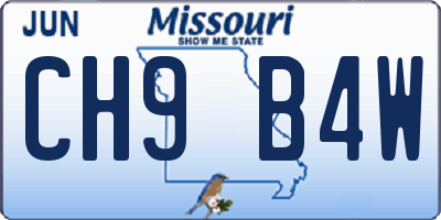 MO license plate CH9B4W