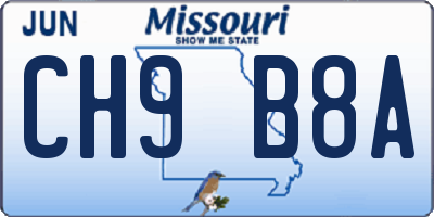 MO license plate CH9B8A