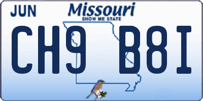 MO license plate CH9B8I