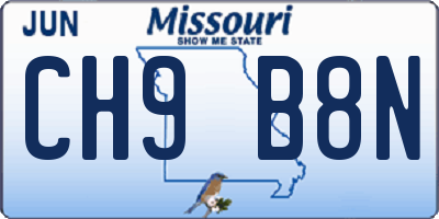 MO license plate CH9B8N