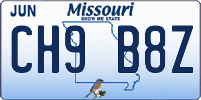 MO license plate CH9B8Z