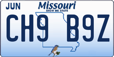 MO license plate CH9B9Z