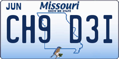 MO license plate CH9D3I