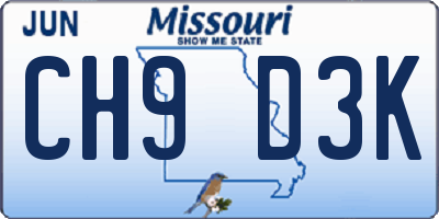 MO license plate CH9D3K