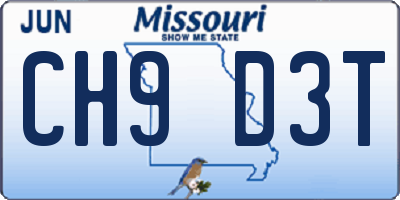 MO license plate CH9D3T