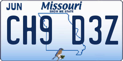 MO license plate CH9D3Z