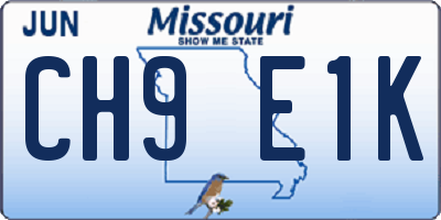MO license plate CH9E1K
