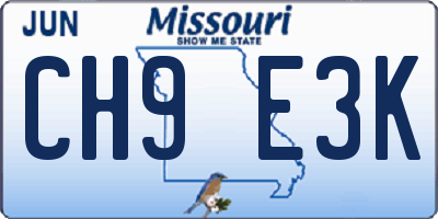 MO license plate CH9E3K