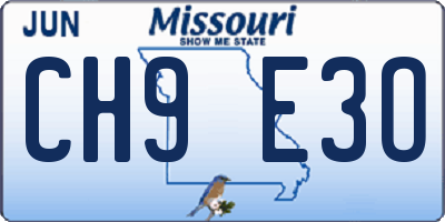 MO license plate CH9E3O