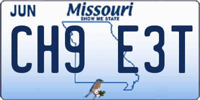MO license plate CH9E3T