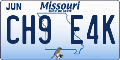 MO license plate CH9E4K