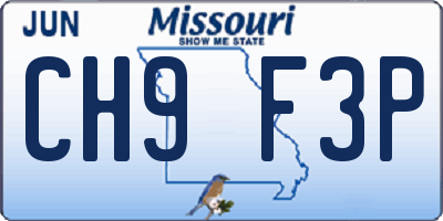MO license plate CH9F3P