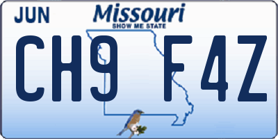 MO license plate CH9F4Z