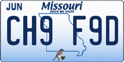 MO license plate CH9F9D
