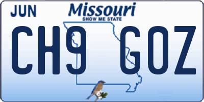MO license plate CH9G0Z
