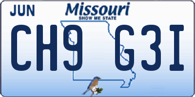 MO license plate CH9G3I
