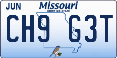 MO license plate CH9G3T