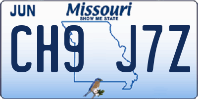 MO license plate CH9J7Z