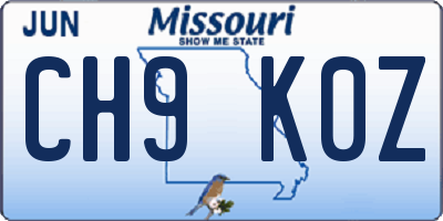 MO license plate CH9K0Z