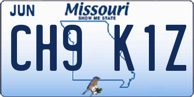 MO license plate CH9K1Z