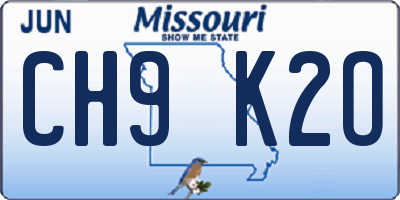 MO license plate CH9K2O