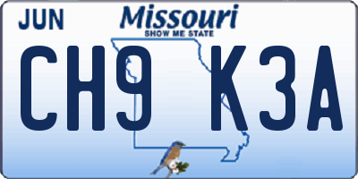 MO license plate CH9K3A