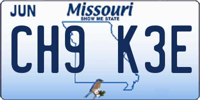 MO license plate CH9K3E