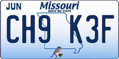 MO license plate CH9K3F