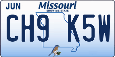 MO license plate CH9K5W