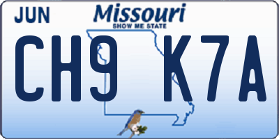 MO license plate CH9K7A