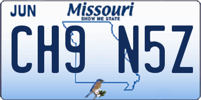 MO license plate CH9N5Z